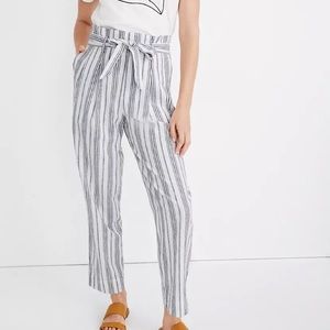 Madewell Linen-Cotton Striped Paperbag Pants